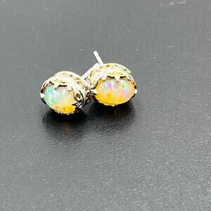 NH Michael Valitutti Sterling Silver Two Tone Ethiopian Opal Cabochon Earring